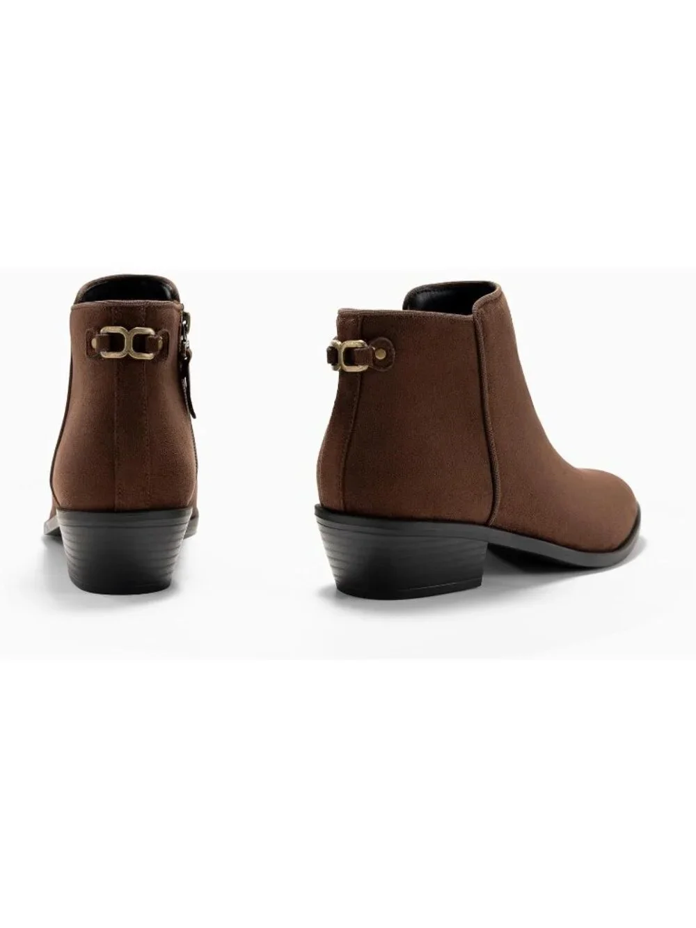 Women's Coffee Chunky Low Heel Side Zipper Fall Dress Pointed Toe Short Boots